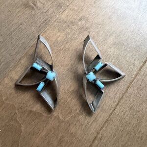 Vintage Brass and Turquoise Geometric Earrings Southwest